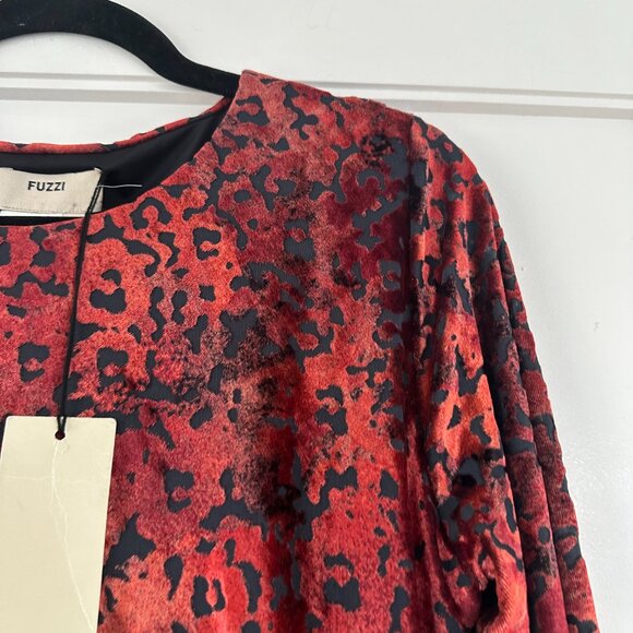 Fuzzi Velvet Bodycon Cocktail Dress Red Sz XL Burn-out Leopard Pattern Shirred - Picture 8 of 10